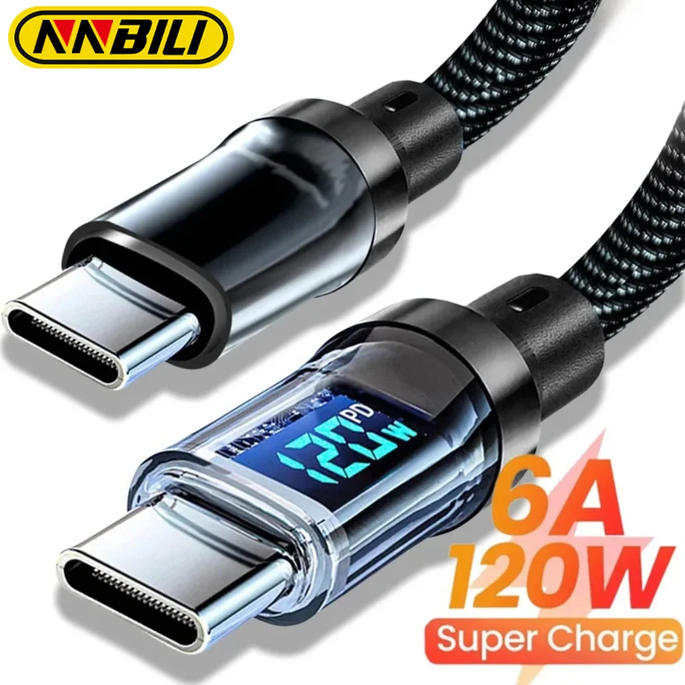120W A-C and C-C phone fast charging cable with LED display